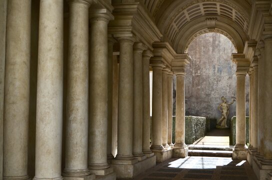 Details of the Spada galleria designed by Borromini in the Spada Palace. Rome.