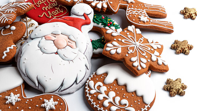 Gingerbread cookies on a white background. High quality photo