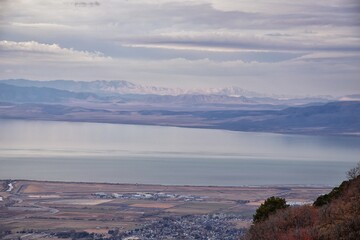 Slide Canyon views from hiking trail fall leaves mountain landscape, Y Trail, Provo Peak, Slate Canyon, Rock Canyon, Wasatch Rocky mountain Range, Utah, United States. 