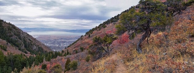 Slide Canyon views from hiking trail fall leaves mountain landscape, Y Trail, Provo Peak, Slate...