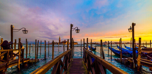 Obraz na płótnie Canvas Beautiful Venice sunset view with city lights. Venice, Italy.