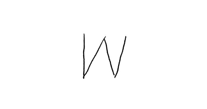 Child writes letter W of the English alphabet using a graphics tablet during distance education class. Elementary school student learning English alphabet letters handwriting.