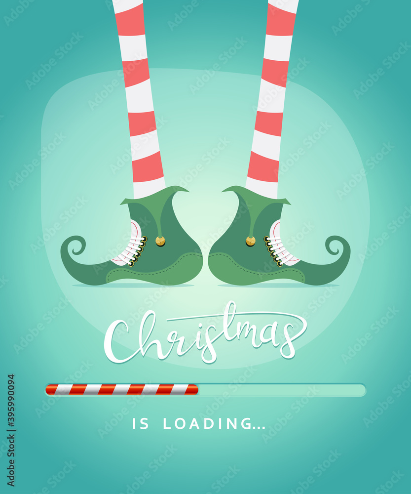 Poster christmas is loading banner design. christmas is loading greeting card design with loading bar as co