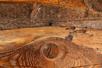 Fototapeta premium Wooden wall texture. Closeup of a board with a knot. horizontal background
