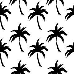 Seamless pattern with silhouettes palm tree - 395990630