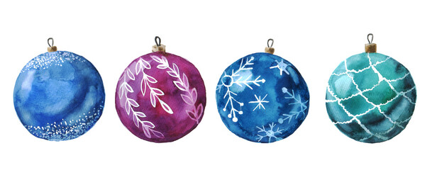 Watercolor christmas balls on the white background. Watercolor set