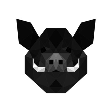 boar animal head low poly geometric polygonal triangle logo icon symbol design template