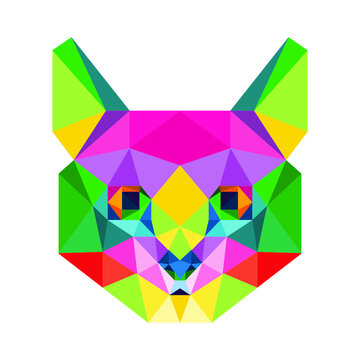 cat heat pet animal head low poly geometric polygonal triangle logo icon symbol design template