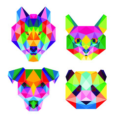 animal head pop art color low poly geometric polygonal triangle logo icon symbol design template