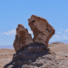 Fototapeta na wymiar Dinosaur rock formation in desert, Moon Valley, Atacama salt desert, Chile