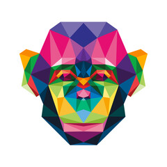monkey head low poly geometric polygonal triangle logo icon symbol design template