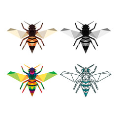 Bee low poly geometric polygonal triangle logo icon symbol design template