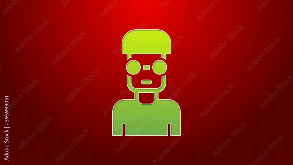 Poster green line nerd geek icon isolated on red background. 4k video motion graphic animation