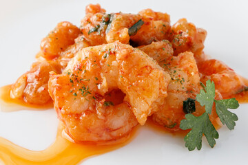 Mediterranean appetizer of spicy prawns