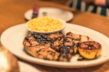 Grilled Chicken with corn and grilled lemon