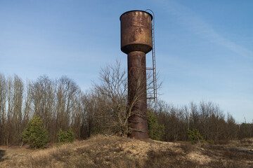 Water tower in  abandoned village of Chernobyl zone