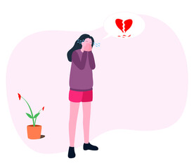 A crying girl feeling so sad and stressed because of a heartbreak