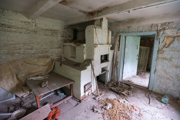 Inside house in abandoned village of Chernobyl zone