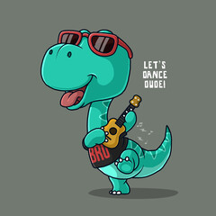 Cool dinosaur playing guitar. t-shirt design. © kancut
