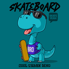 Dinosaur carrying a skateboard. t-shirt design. © kancut