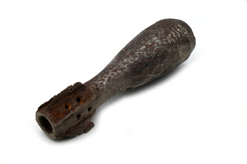 rusty mortar mine on white background
