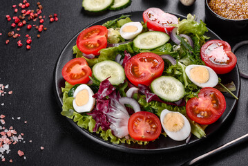 Fresh delicious vegitarian salad of chopped vegetables on a plate