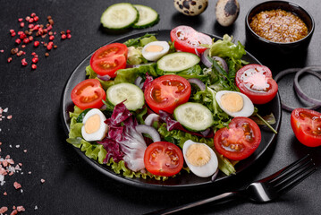 Fresh delicious vegitarian salad of chopped vegetables on a plate