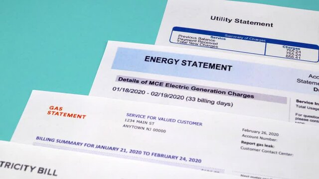 Communal payments. Pie charts gas and electric supply record in the utility bill. Close-up