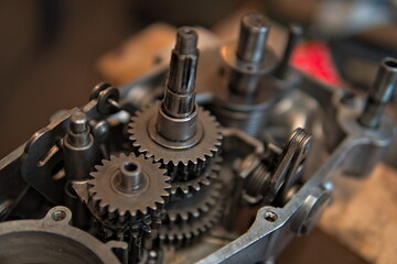 Fototapeta na wymiar Grey metal gears close up