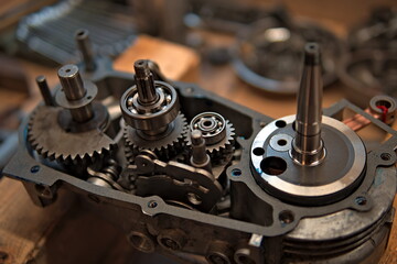 Grey metal gears close up