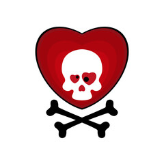 Red heart and skull with crossed bones on a white background. The symbol of love and death. Vector, illustration