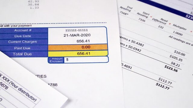 Communal payments. Close-up service invoice. Zoom out video shot