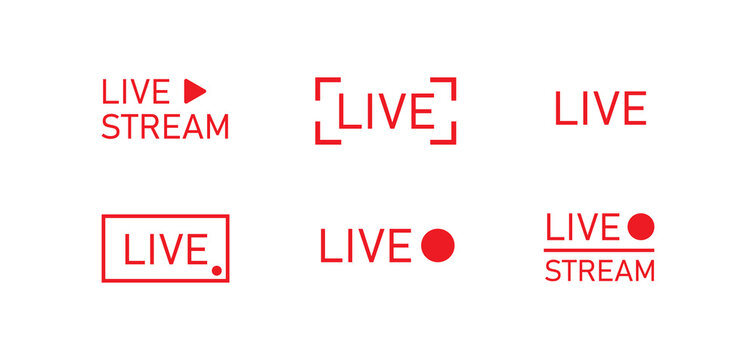 Live video stream icon set. Online button logo symbol. TV show sign in vector flat