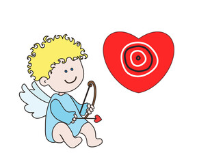 Little angel with bow and arrow. Cartoon. Vector illustration.