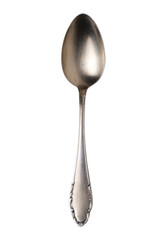 Top view of old silver tea spoon isolated on white