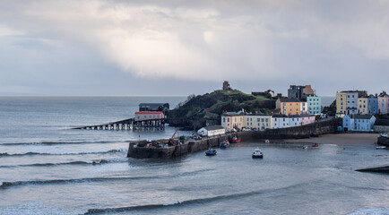 Tenby Harbour with a cloudy sky