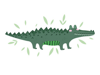 crocodile animal safari cartoon with leaves