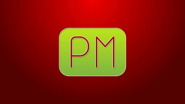 Green line Day time icon isolated on red background. Time symbol. 4K Video motion graphic animation