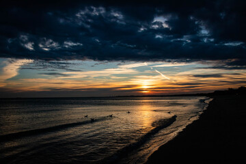 beautiful, mystical sunrise over the calm sea