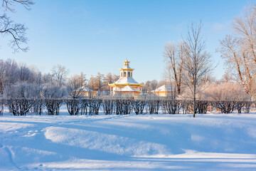 Chinese village in winter in Tsarskoe Selo (Pushkin), Saint Petersburg, Russia