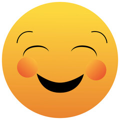 Smiling emoticon with happy eyes and rosy cheeks isolated on white background