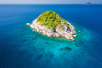 Aerial view of one of Thailand's Similan Islands in the clear waters of the Andaman Sea