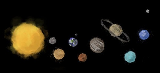 Planets of the solar system drawn in watercolor style. © Regina Medvedeva