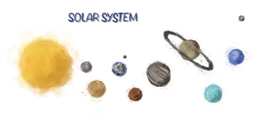 Planets of the solar system drawn in watercolor style. © Regina Medvedeva