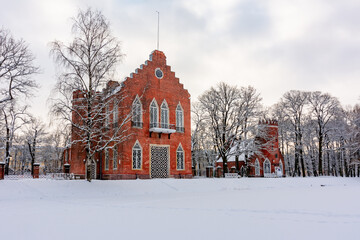 Admiralty buildings in winter in Catherine park, Tsarskoe Selo, St. Petersburg, Russia