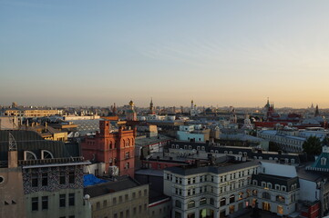 View of the roofs in the center of Moscow during sunset