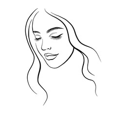 face of a beautiful young woman line art