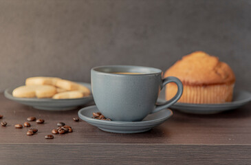 Cup of Coffee, Coffee Beans and muffin