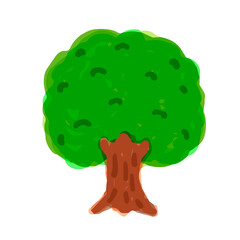 Cute Tree; Watercolor style icon, Hand drawn vector illustration like watercolor