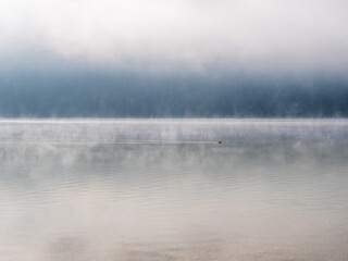 Obraz na płótnie Canvas Weissensee with fog and mountains